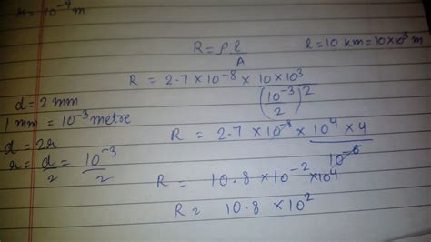 calculate the resistance of an aluminium cable of length 10km and ...