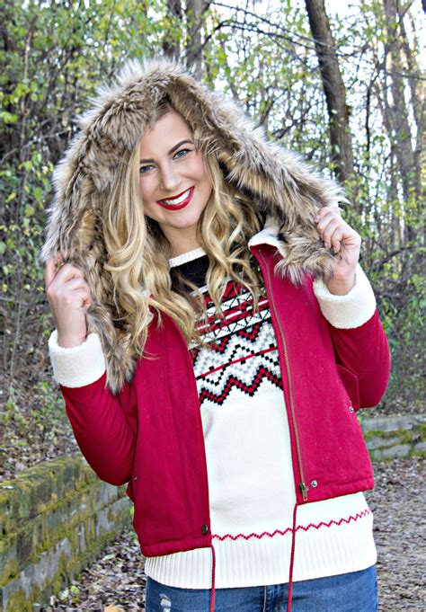 Faux Fur Red Coat + Holiday Fair Isle Sweater - Rachel's Lookbook
