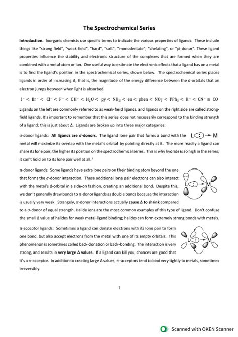 Inorganic Chemistry-The Spectrochemical Series - Synthesis of Organic ...