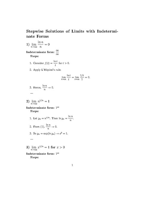 Stepwise Solutions of Limits with Indeterminate Forms (Math 101) - Studocu