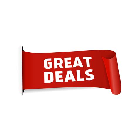 Great deals banner, red ribbon design on white background, Vector ...