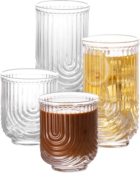 Amazon.com | Cocktail Glasses with Ribbed Glassware Set of 4, Art Deco ...