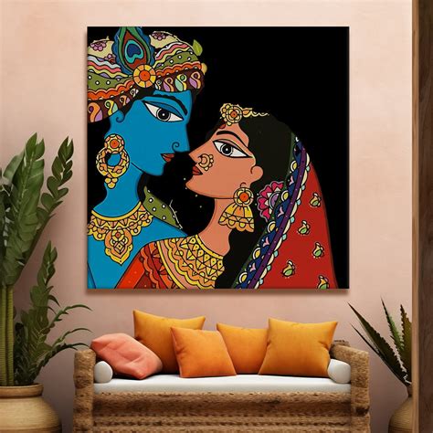 Radha Krishna Madhubani Canvas Painting - Elegant Wall Decor – Paper ...