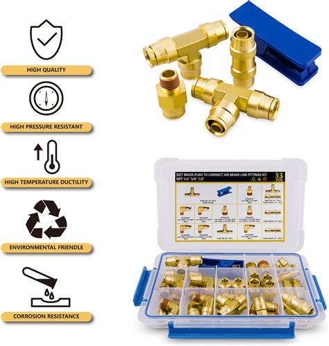Buy DOT Air Brake Line Fittings Assortment, 33Pcs Brass DOT Air ...