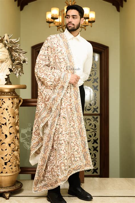 Pashtush Mens Velvet Dupatta, Velvet Stole With Paisley Embroidery Des ...