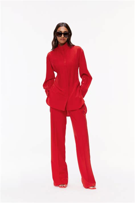 Scarlet Red Pintucked Shirt Set – Qua