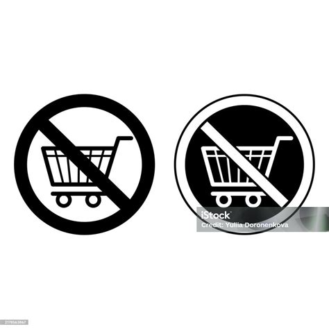 No Shopping Cart Signs Black And White Vector Icons Prohibitory Round ...