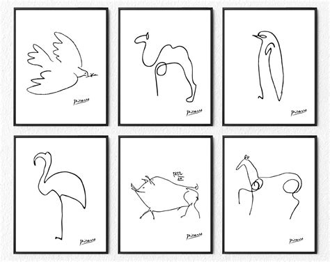 Line Art Drawing Prints set Picasso Animal Sketches Minimalist | Etsy