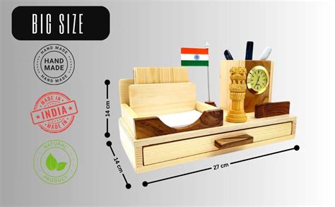 Crafts Palace Wooden Pen Stand With Clock Flag Ashok Pillar Stationery ...