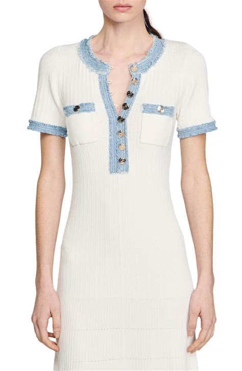 SANDRO Alecia Short Sleeve Sweater Dress | Nordstrom | Denim midi dress ...