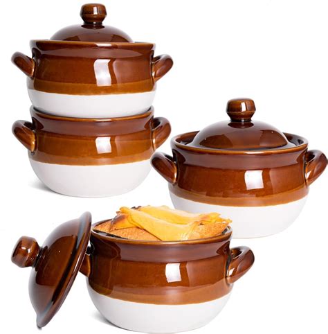 Amazon.com | Vuma French Onion Soup Bowls with Lids and Handles, 22 oz ...