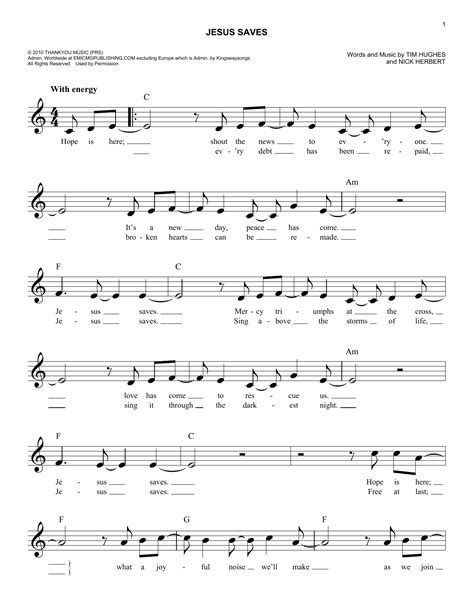 Jesus Saves by Jeremy Camp Sheet Music for Easy Lead Sheet / Fake Book ...