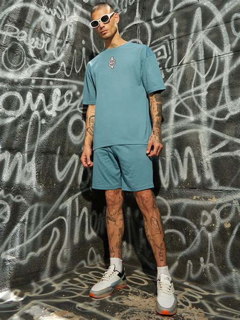 ₹1,199 | Campus Sutra Men's Blue Oversized Braindead Co-Ord Set ...