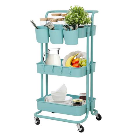 LEZIOA 3 Tier Rolling Cart, Ajustable Art Craft Cart Organizer on ...