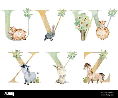 Watercolor farm animals letters Stock Photo - Alamy