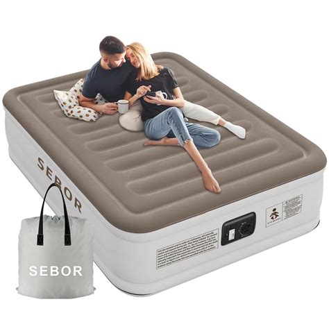 Sebor Luxury Queen Air Mattress with Built in Pump, Durable Blow Up ...