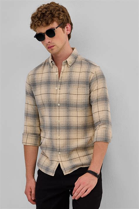 Buy Men's Beige Checks Slim Fit Shirts Online | Snitch – SNITCH