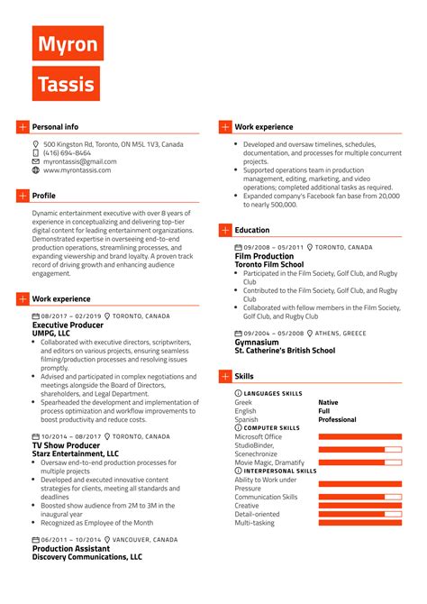 Executive Producer Resume Template | Kickresume