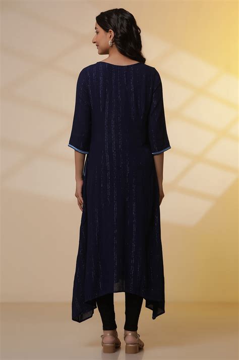 Buy Blue Embroidered Asymmetrical Kurta and Denim Lycra Jeggings Online ...