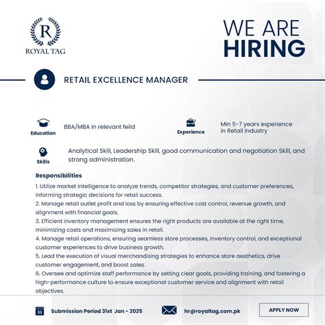 Royal Tag Jobs Retail Excellence Manager