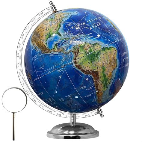 GLOBE DADDY 8 Inch Physical World Map Rotating Globe on Chrome Stand ...