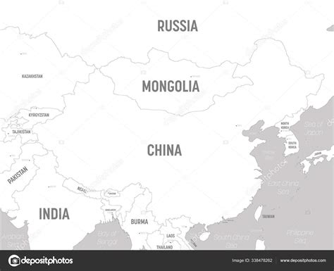 China map - white lands and grey water. High detailed political map of China and neighboring ... - country capital of china