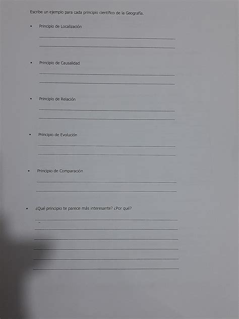 Escribe un ejemplo para cada principio científico de la Geografía ...