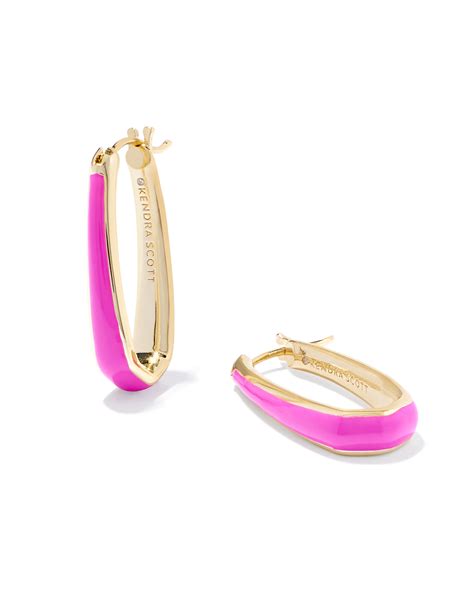 Kelsey Gold Hoop Earrings in Pink Enamel | Kendra Scott