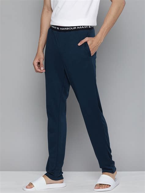 Buy Mast & Harbour Men Navy Blue Solid Lounge Pants - Lounge Pants for ...
