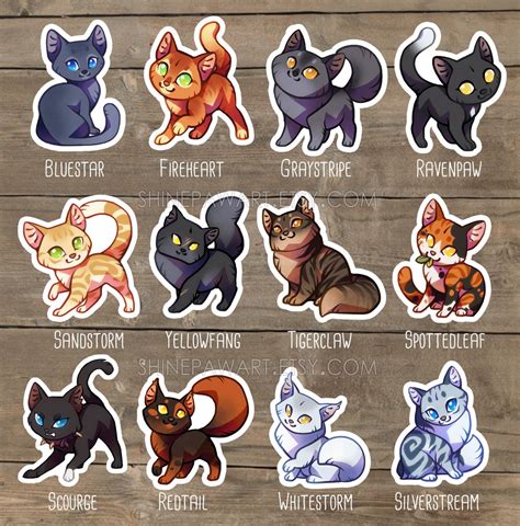 Cute Warrior Cats Sticker Set - Bluestar, Fireheart, Graystripe ...