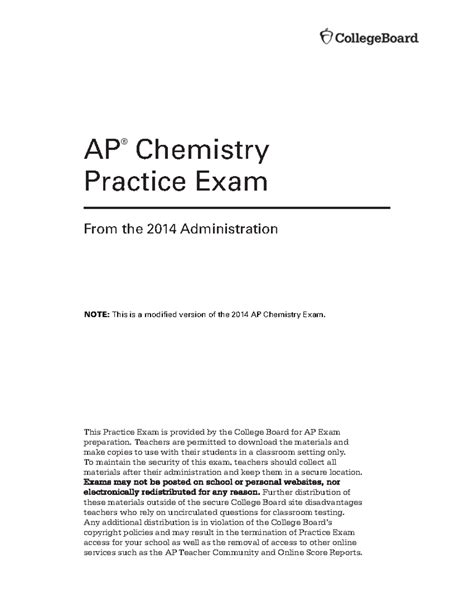 AP Chemistry 2014 Official Practice Exam with Answers - Studocu