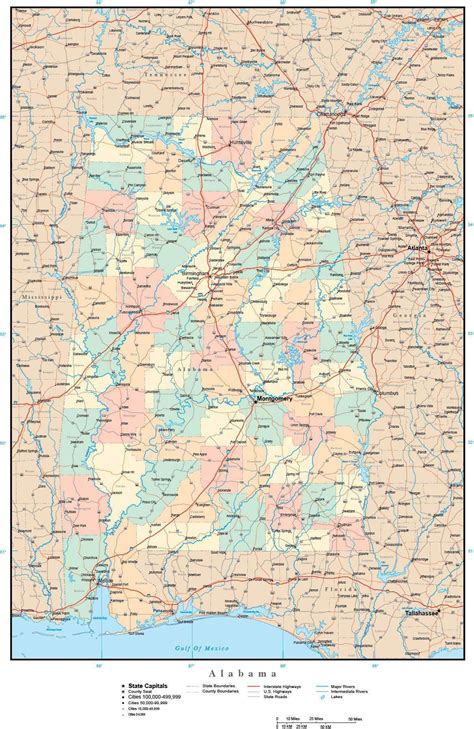 Alabama State Adobe Illustrator Map with Counties, Cities, County Seats ...