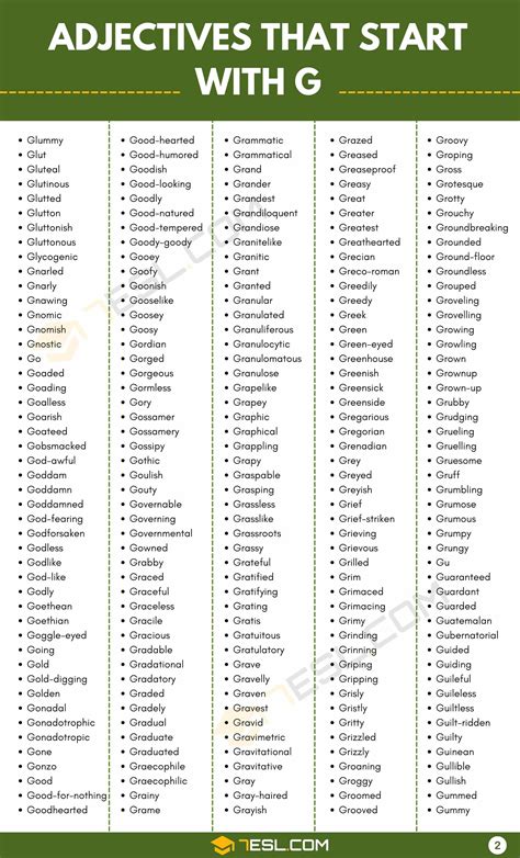 Adjectives that Start with G (505 G Adjectives in English) • 7ESL ...