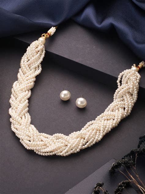 Multi Layered Pearls Braided Choker Jewelry Set – Saraf RS Jewellery