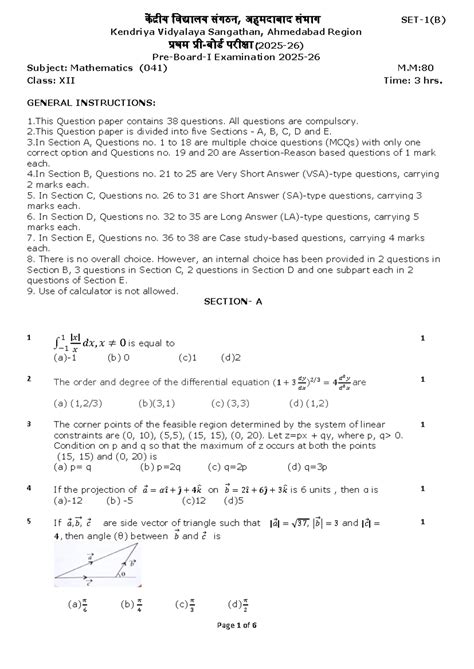 XII Maths QP SET B 2025-26: Complete Question Paper Analysis - Studocu