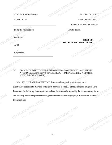 Minnesota Discovery - Generic First Set of Interrogatories for Divorce ...