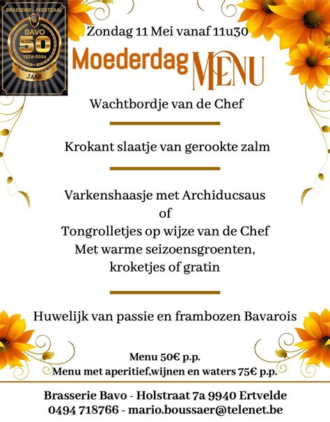 Moederdagmenu zondag 11 Mei 2025 vanaf 11u30, Holstraat, 7a, Ertvelde ...