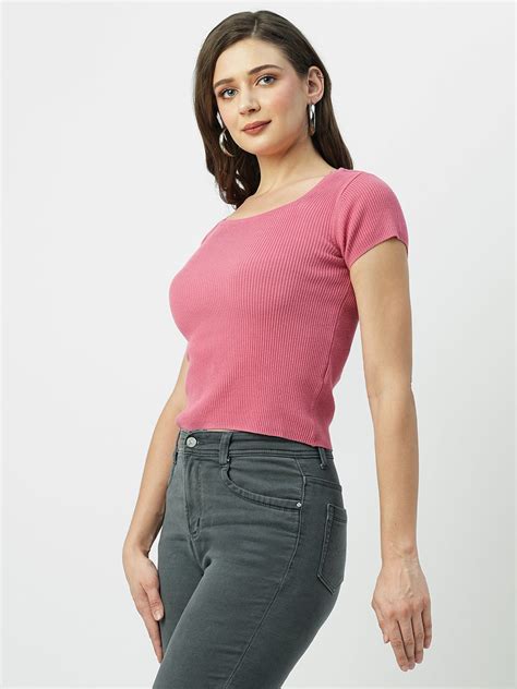Buy Women Blush Pink Flat Knit Top | Kraus Jeans