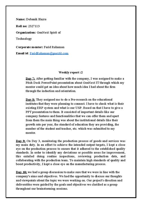 Weekly rpt2 - N/A - Name: Debanik Hazra Roll no: 2327113 Organization ...