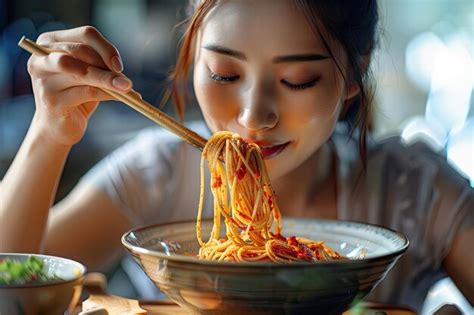 Asian beautiful woman during make the spaghetti food in the kitchen ...
