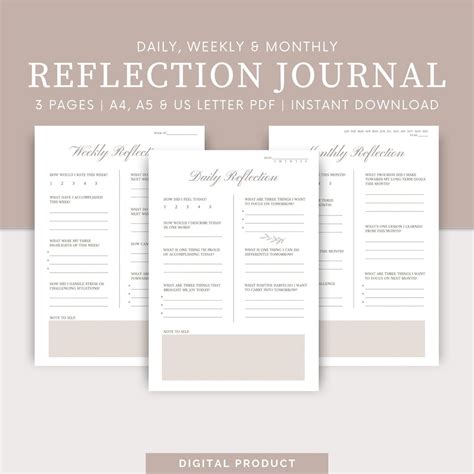 Printable Daily Reflection Journal | Weekly Reflection | Monthly ...