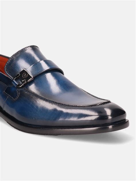 bugatti Blue Premium Leather Loafers – bugatti Shoes India