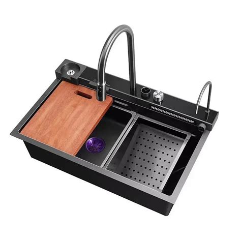 - Premium Black Kitchen Sink – MARBO 304 SS, Waterfall Style, Single B