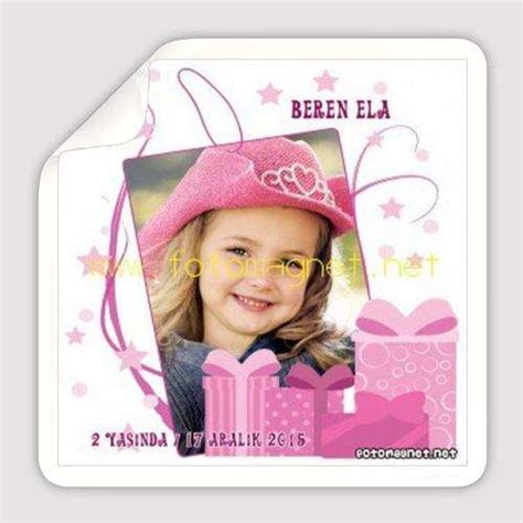 Pembe Doğum Günü - Kare - Sticker - Etiket - www.fotomagnet.net