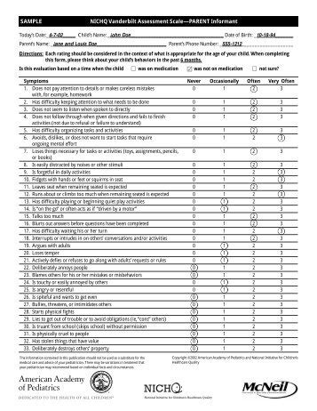 VANDERBILT ADHD DIAGNOSTIC TEACHER RATING SCALE