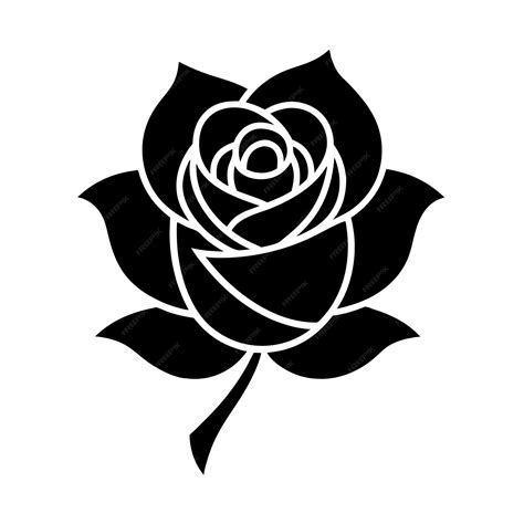 Rose Black Color Silhouette and Flat Rose Flower icon Elegant Vector ...