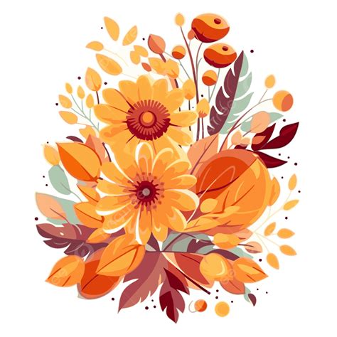 Fall Flower, Sticker Clipart Autumn Flower And Leaves Vector Cartoon ...