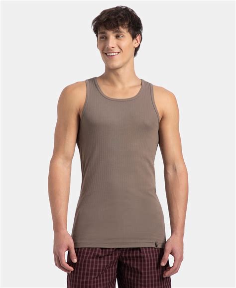 Buy Super Combed Cotton Rib Round Neck with Racerback Gym Vest - Dark ...