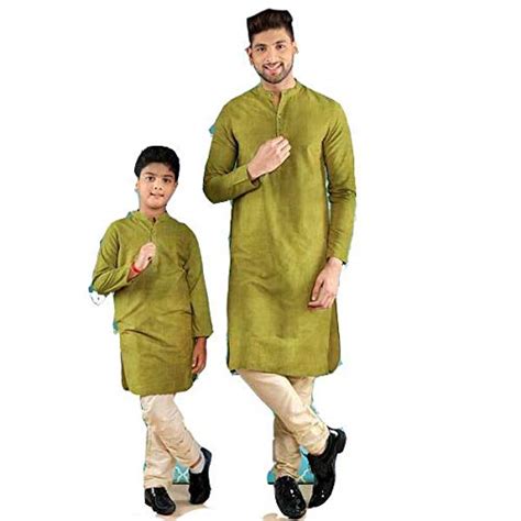 Bon Organik Olive Gold Long Kurta & Pyjama Set for Father-Son : Amazon ...