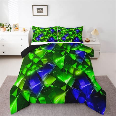 Manfei Geometric Theme 3-Piece Full Size Comforter Sets,Blue Green ...